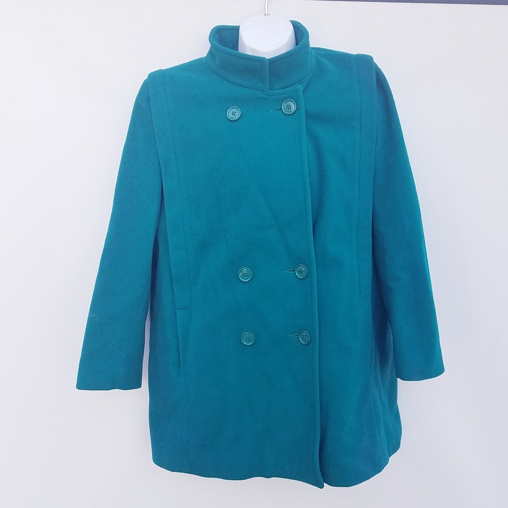 Vtg MACKINTOSH 100% Wool Green Navy Peacoat XL 14